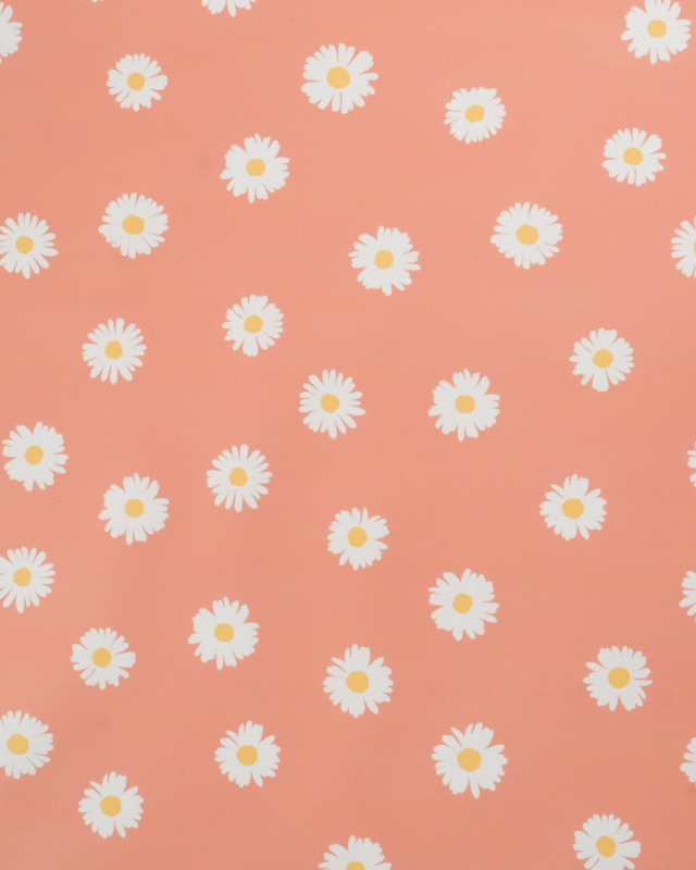 Tissu Imperméable Pêche Motif Marguerite - Mercerine
