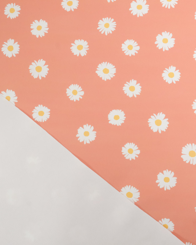 Tissu Imperméable Pêche Motif Marguerite - Mercerine