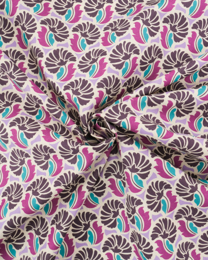 Tissu Coton Motif Floral Lilas Bleu - Mercerine