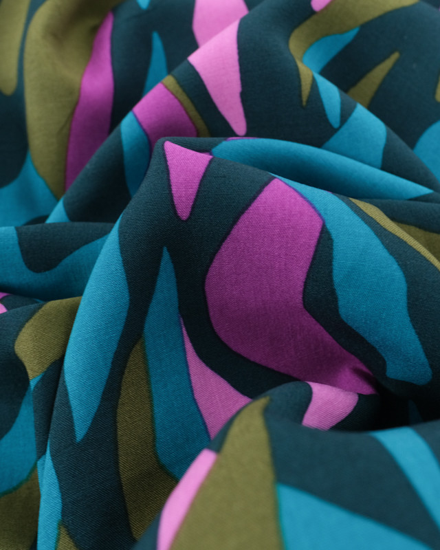 Tissu Viscose Eco Vero Bleu Vert Framboise  - Mercerine