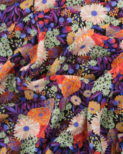 Tissu Viscose Eco Vero Digital Noir Fleur Multicolore - Mercerine