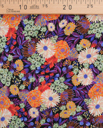 Tissu Viscose Eco Vero Digital Noir Fleur Multicolore - Mercerine