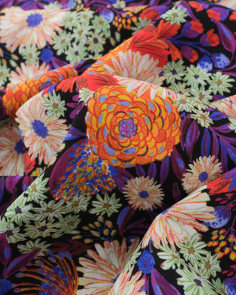 Tissu Viscose Eco Vero Digital Noir Fleur Multicolore - Mercerine