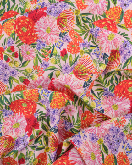 Tissu Viscose Eco Vero Digital  Rose Clair Fleuri Multicolore - Mercerine