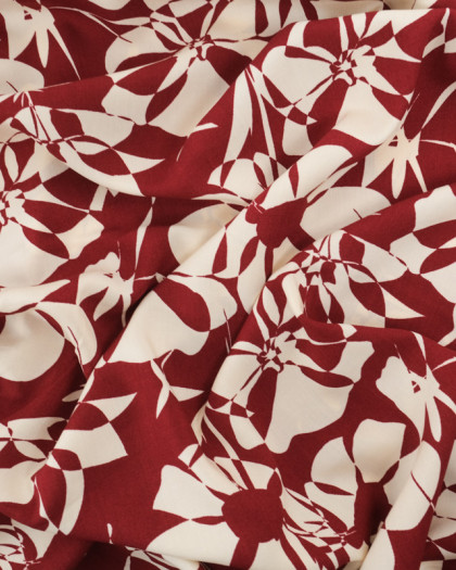 Tissu Viscose Bordeaux Motif Floral - Mercerine