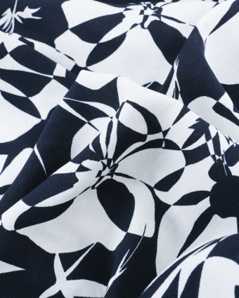 Tissu Viscose Marine Motif Floral - Mercerine