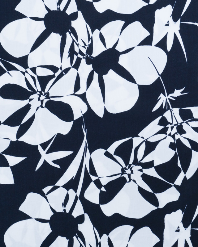 Tissu Viscose Marine Motif Floral - Mercerine