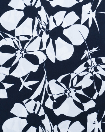 Tissu Viscose Marine Motif Floral - Mercerine