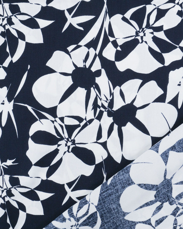 Tissu Viscose Marine Motif Floral - Mercerine