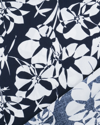 Tissu Viscose Marine Motif Floral - Mercerine