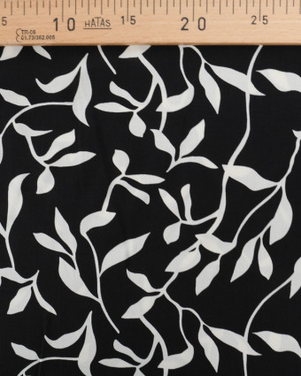 Tissu Viscose Noir Motif Floral Blanc - Mercerine
