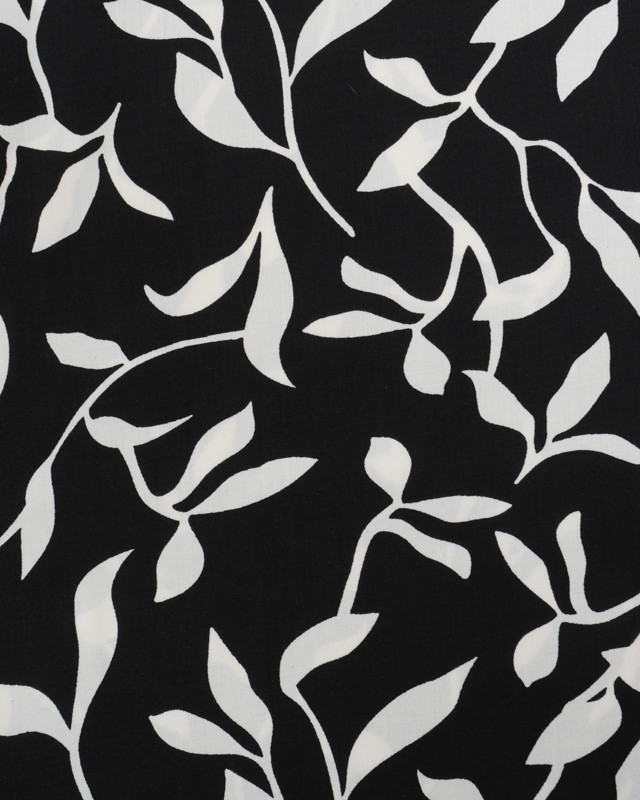 Tissu Viscose Noir Motif Floral Blanc - Mercerine