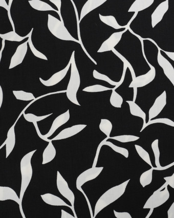 Tissu Viscose Noir Motif Floral Blanc - Mercerine
