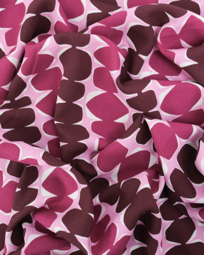 Tissu Viscose Eco Vero Motif Géométrique Rose et Prune - Mercerine