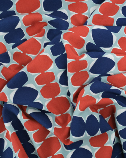 Tissu Viscose Eco Vero Motif Géométrique Bleu et Terracotta - Mercerine