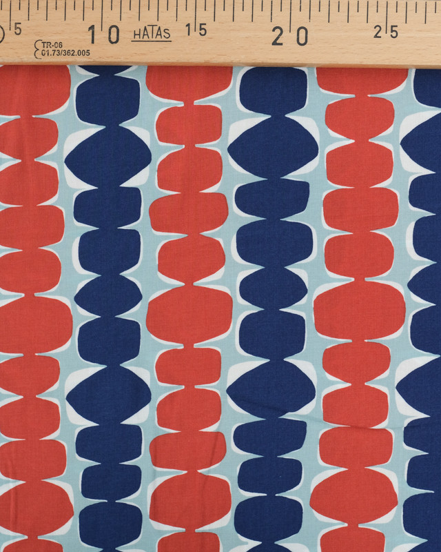 Tissu Viscose Eco Vero Motif Géométrique Bleu et Terraccotta - Mercerine