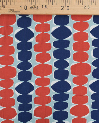 Tissu Viscose Eco Vero Motif Géométrique Bleu et Terraccotta - Mercerine