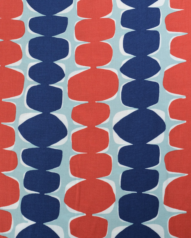 Tissu Viscose Eco Vero Motif Géométrique Bleu et Terraccotta - Mercerine