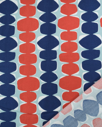 Tissu Viscose Eco Vero Motif Géométrique Bleu et Terraccotta - Mercerine