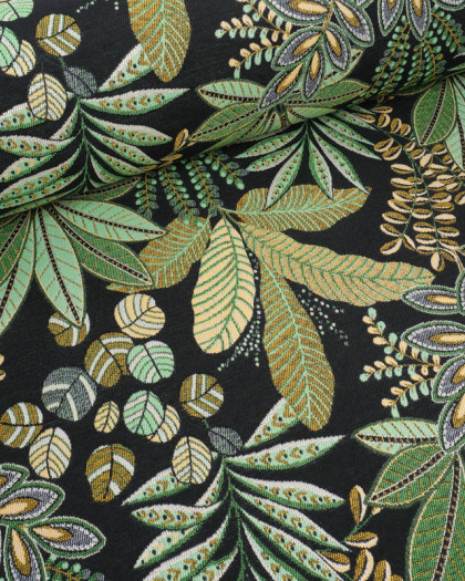 Tissu Jacquard Ameublement Feuillage Noir - Mercerine