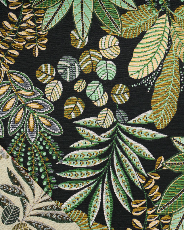Tissu Jacquard Ameublement Feuillage Noir - Mercerine