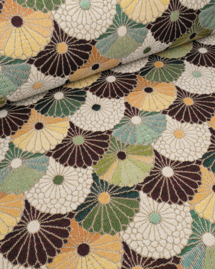 Tissu Jacquard Ameublement Flower Power Bleu Vert - Mercerine