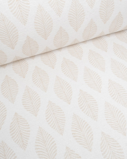 Tissu Jacquard Ameublement Ecru Feuilles Beiges - Mercerine