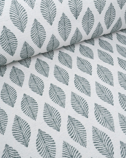 Tissu Jacquard Ameublement Ecru Feuilles Vertes - Mercerine