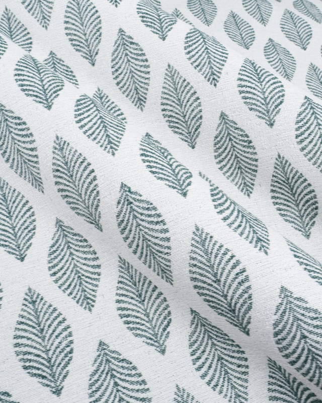 Tissu Jacquard Ameublement Ecru Feuilles Vertes - Mercerine