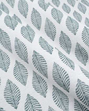 Tissu Jacquard Ameublement Ecru Feuilles Vertes - Mercerine