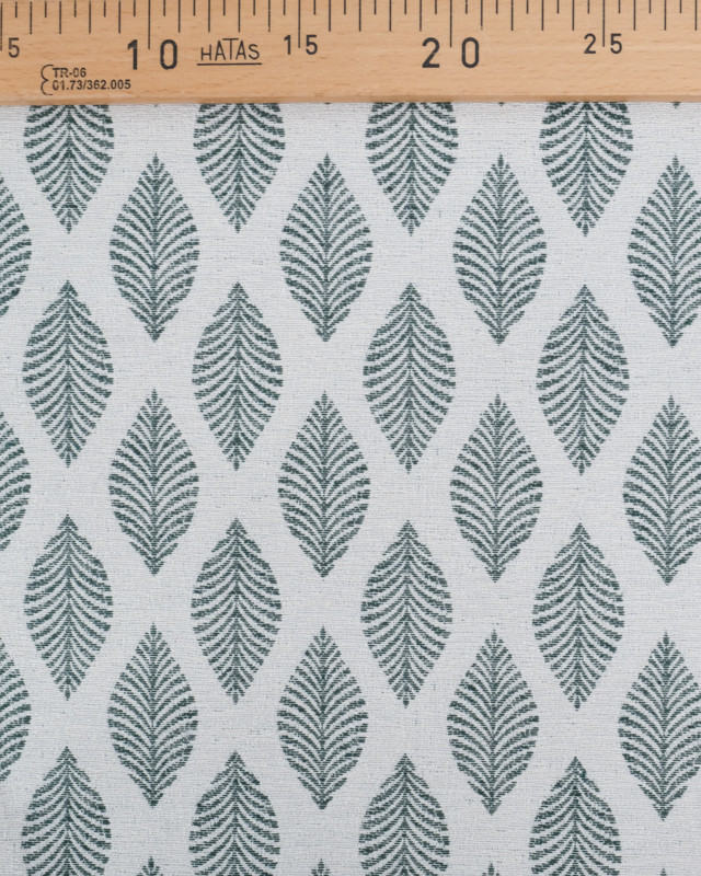 Tissu Jacquard Ameublement Ecru Feuilles Vertes - Mercerine