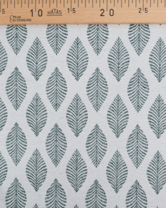 Tissu Jacquard Ameublement Ecru Feuilles Vertes - Mercerine
