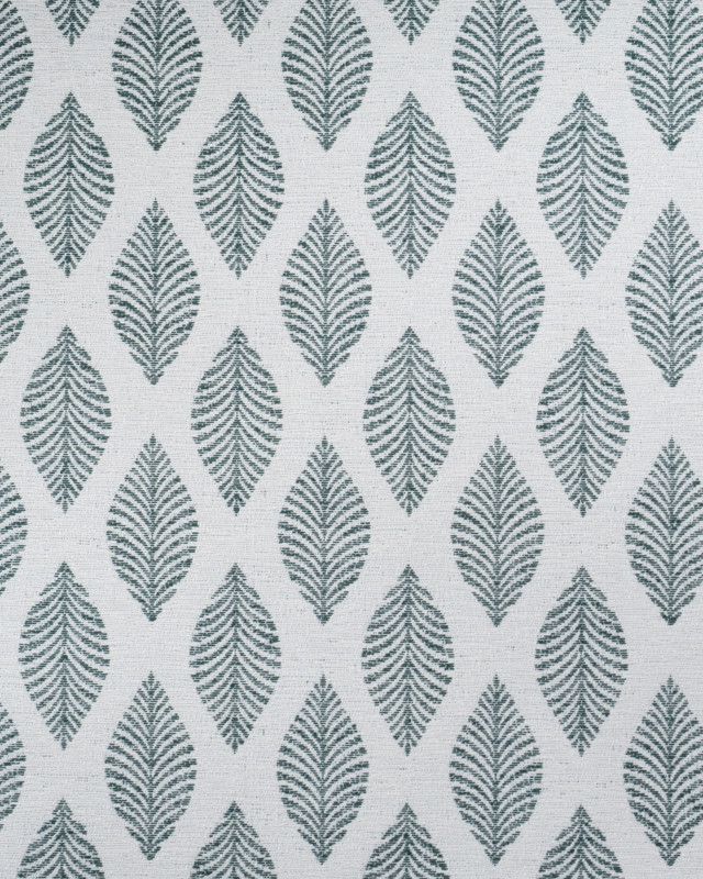 Tissu Jacquard Ameublement Ecru Feuilles Vertes - Mercerine
