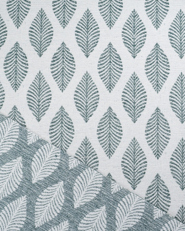 Tissu Jacquard Ameublement Ecru Feuilles Vertes - Mercerine
