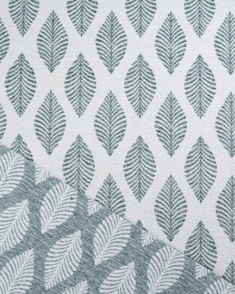 Tissu Jacquard Ameublement Ecru Feuilles Vertes - Mercerine