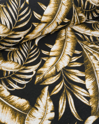 Tissu Jacquard Ameublement Noir Motif Feuilles - Mercerine