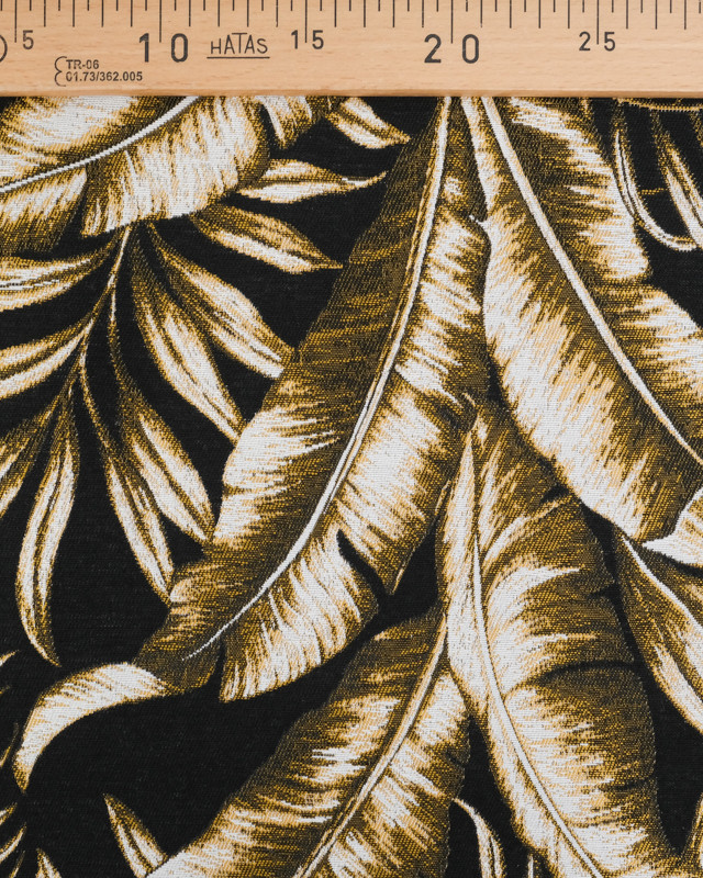 Tissu Jacquard Ameublement Noir Motif Feuilles - Mercerine