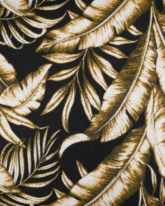 Tissu Jacquard Ameublement Noir Motif Feuilles - Mercerine