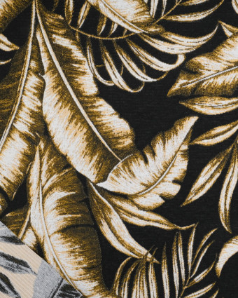 Tissu Jacquard Ameublement Noir Motif Feuilles - Mercerine