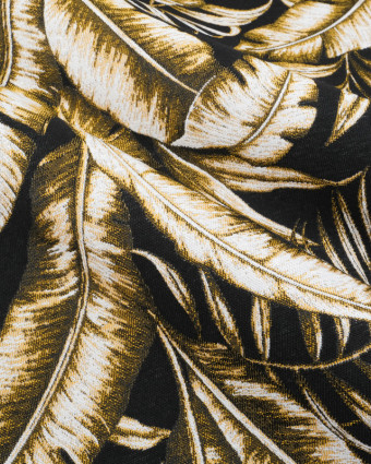 Tissu Jacquard Ameublement Noir Motif Feuilles - Mercerine