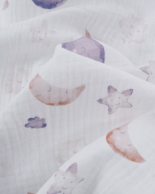 Tissu Double Gaze Bio Motif Digital Petite Lune - Mercerine