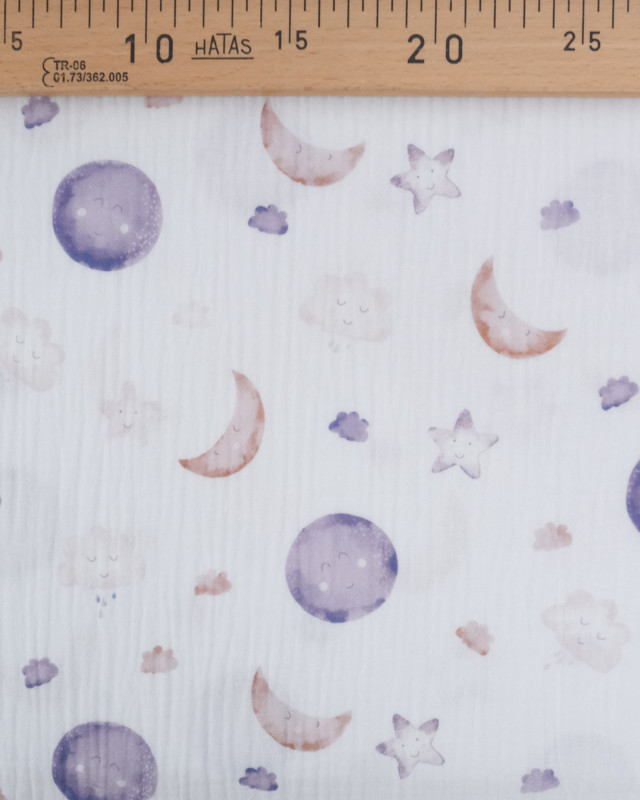 Tissu Double Gaze Bio Motif Digital Petite Lune - Mercerine