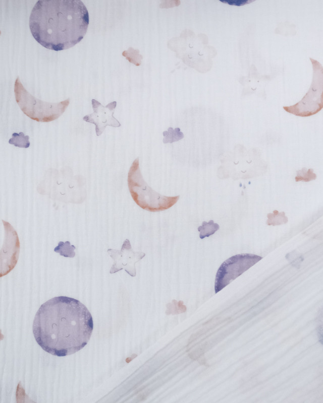 Tissu Double Gaze Bio Motif Digital Petite Lune - Mercerine