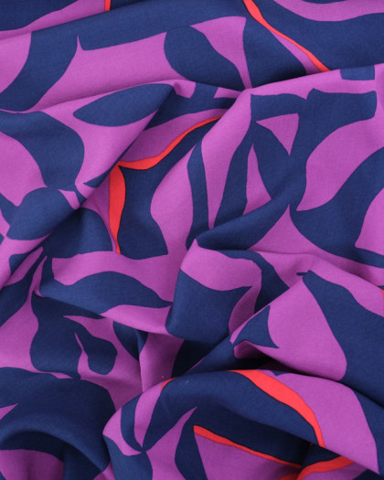 Tissu Viscose Eco Vero Motif Abstrait Framboise Marine et Rouge - Mercerine