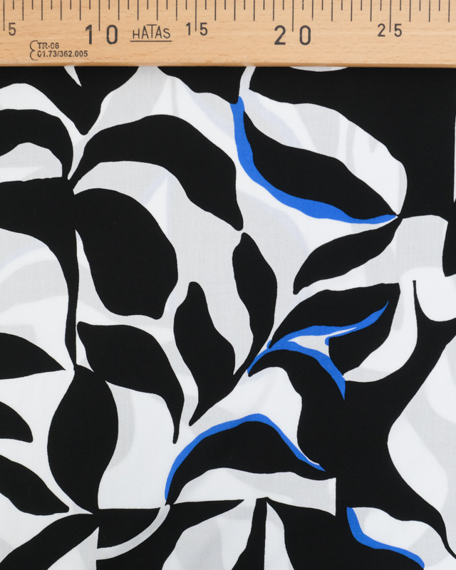 Tissu Viscose Eco Vero Motif Abstrait Noir Blanc et Bleu - Mercerine