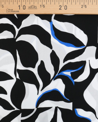 Tissu Viscose Eco Vero Motif Abstrait Noir Blanc et Bleu - Mercerine
