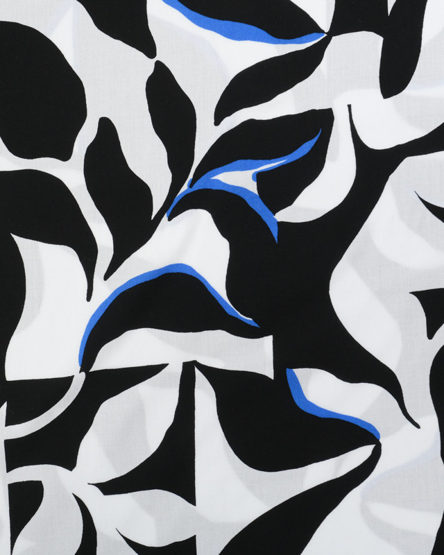 Tissu Viscose Eco Vero Motif Abstrait Noir Blanc et Bleu - Mercerine