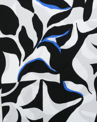Tissu Viscose Eco Vero Motif Abstrait Noir Blanc et Bleu - Mercerine