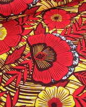 Tissu Wax Fleuri Rouge et Jaune