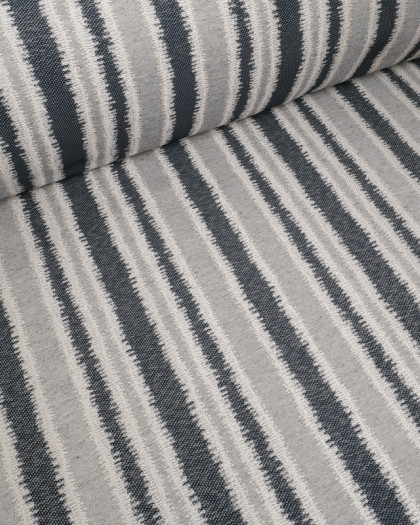 Tissu Jacquard Ameublement Rayures Bleu Nuit et Gris - Mercerine